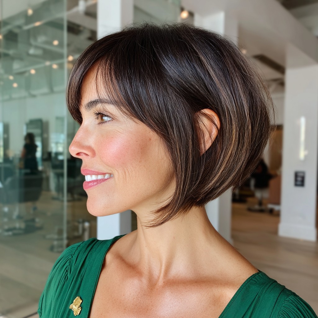 Textured Chestnut Bob with Soft Fringes
