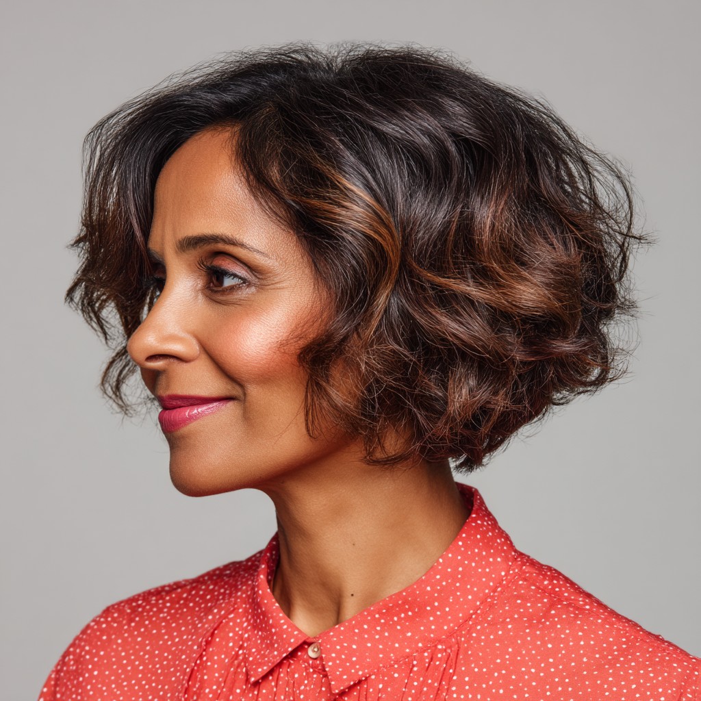 Textured Chocolate Bob with Subtle Curls