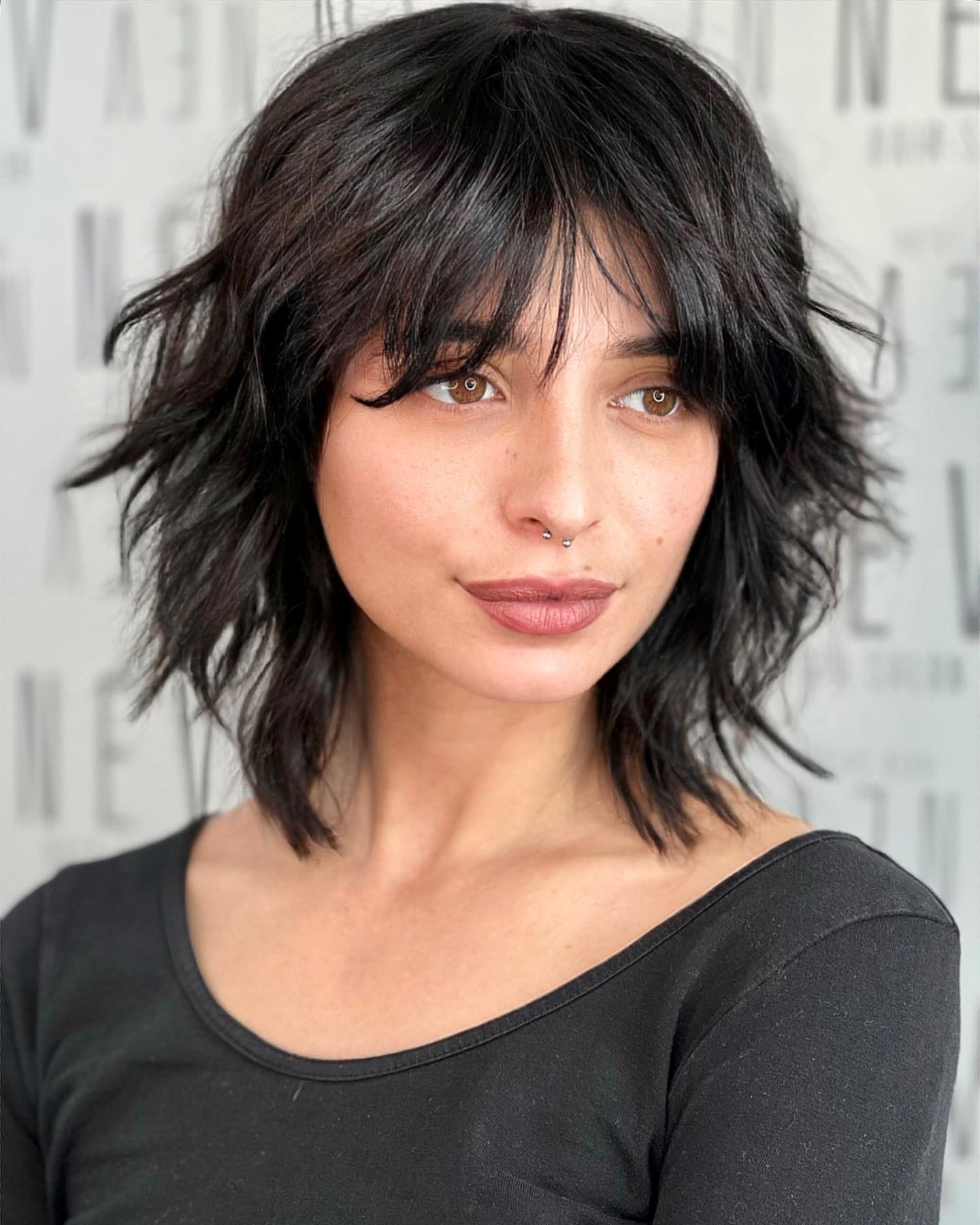 Textured Choppy Shag with Bold Bangs