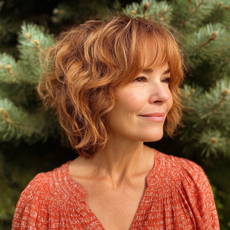 Textured Copper Bob with Soft Bangs