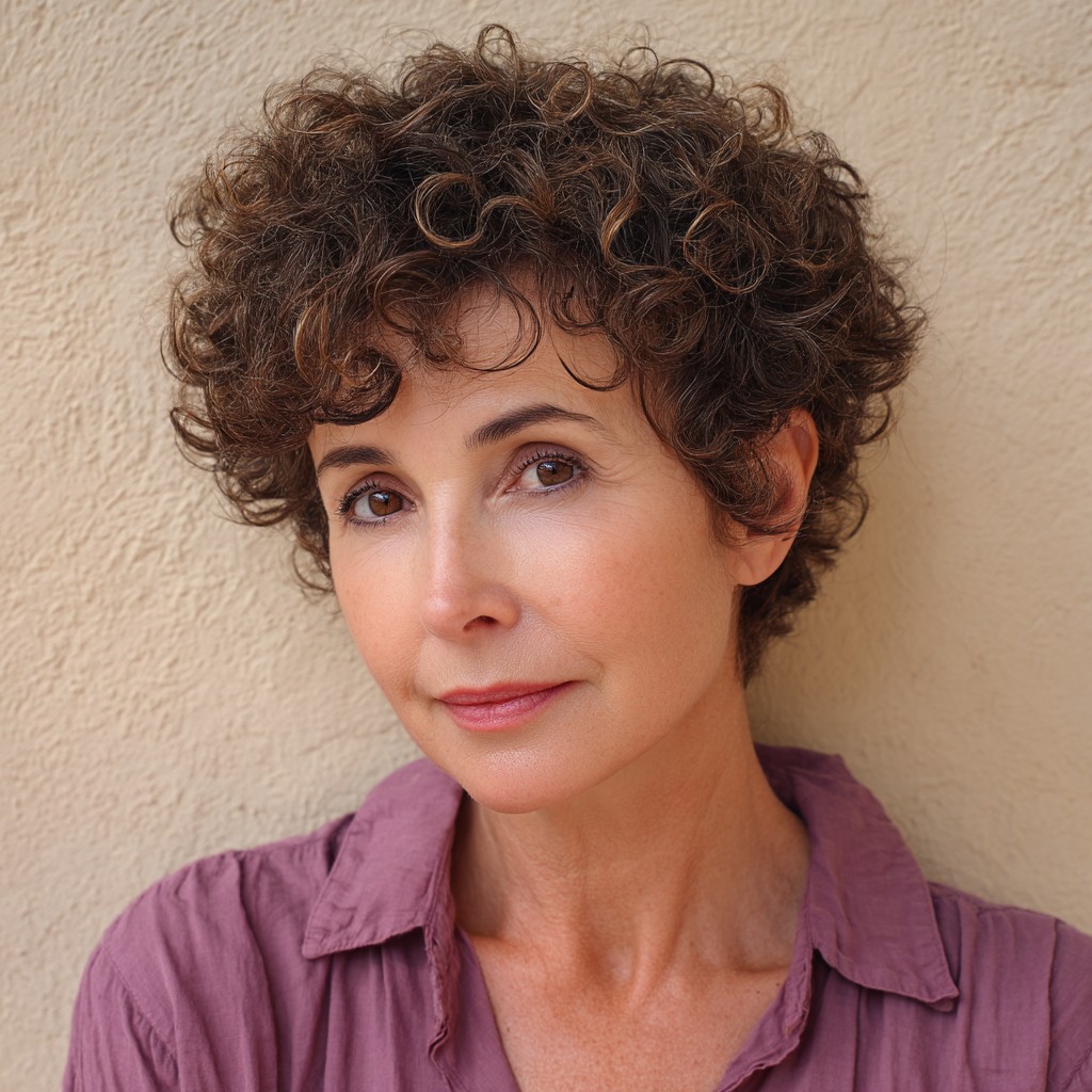 Textured Curly Pixie with Soft Volume