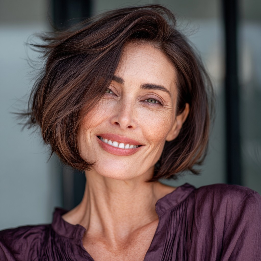 Textured Dark Chocolate Cropped Bob with Soft Volume