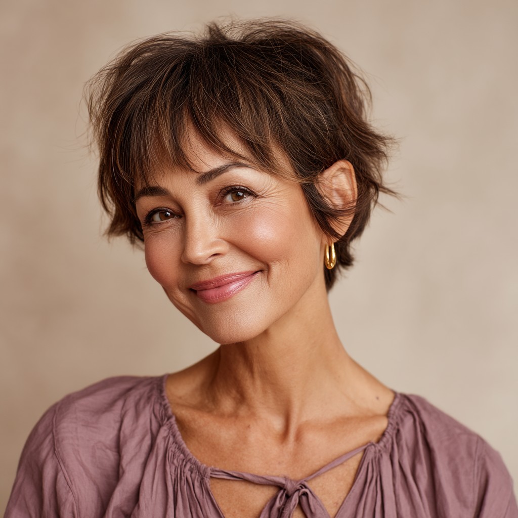 Textured Feathered Bangs with Short Layered Cut