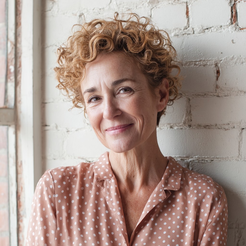 Textured Golden Curly Pixie with Soft Layers