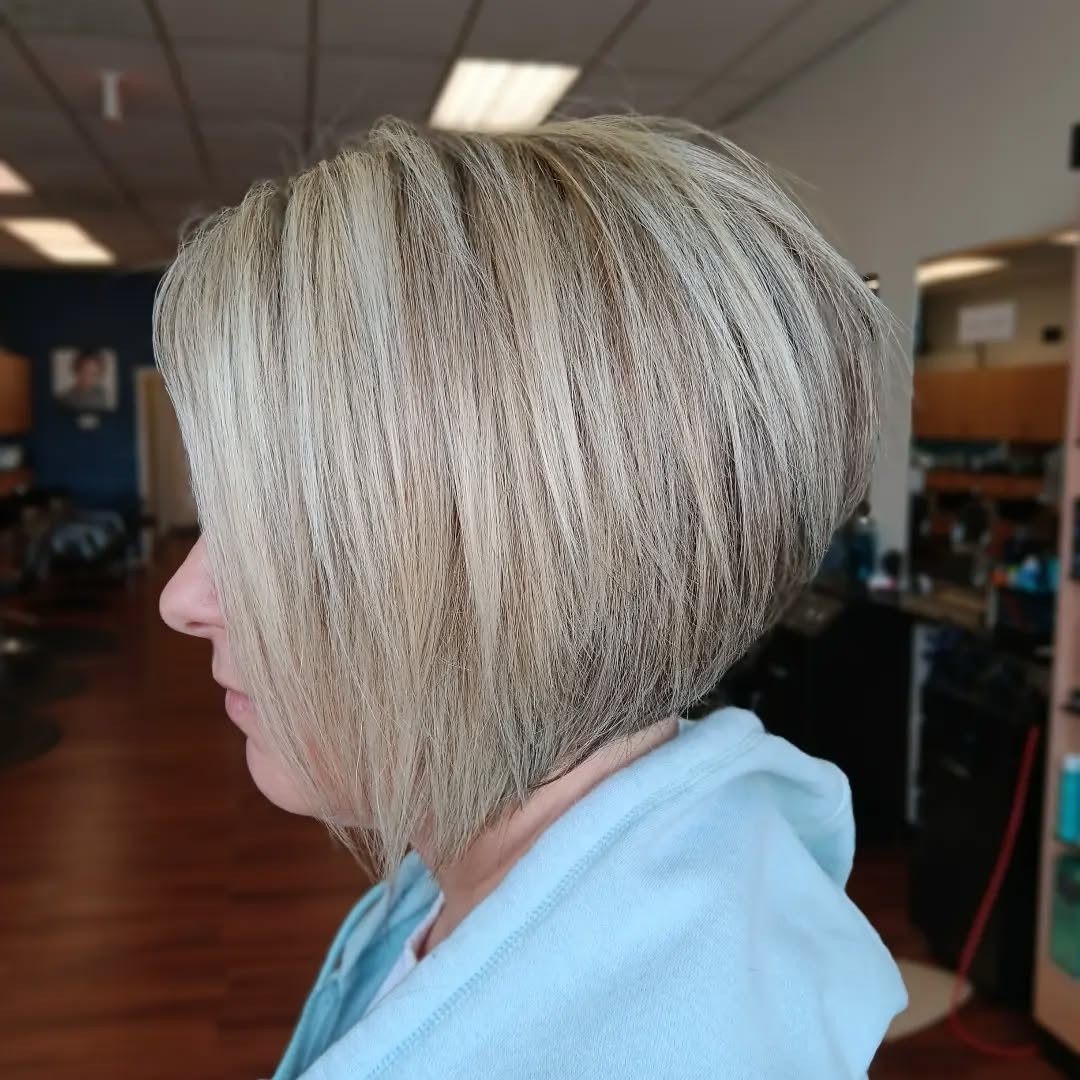 Textured Light Blonde Angled Bob with Subtle Layers
