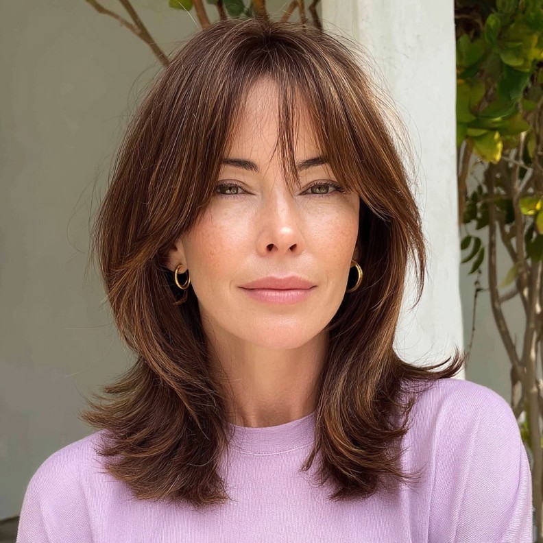 Textured Long Layers with Soft Face-Framing Bangs