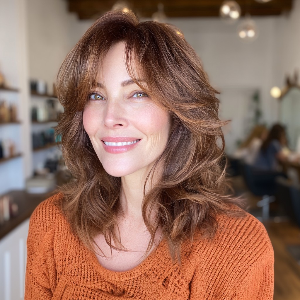 Textured Medium Length Waves with Face-Framing Bangs