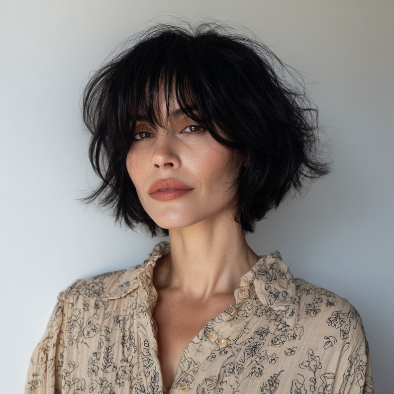 Textured Mid-Length Shag with Wispy Bangs