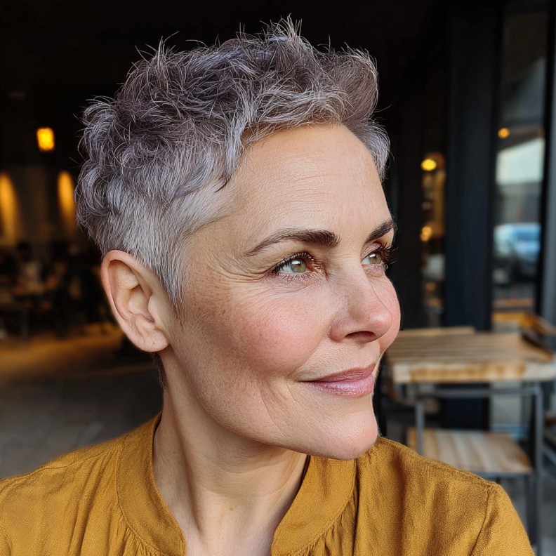 Textured Pixie Cut with Subtle Lavender Tones