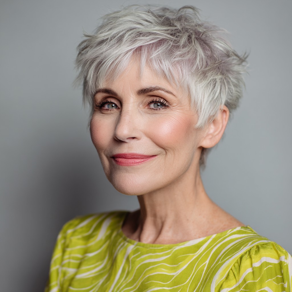 Textured Platinum Pixie Cut with Soft Layers