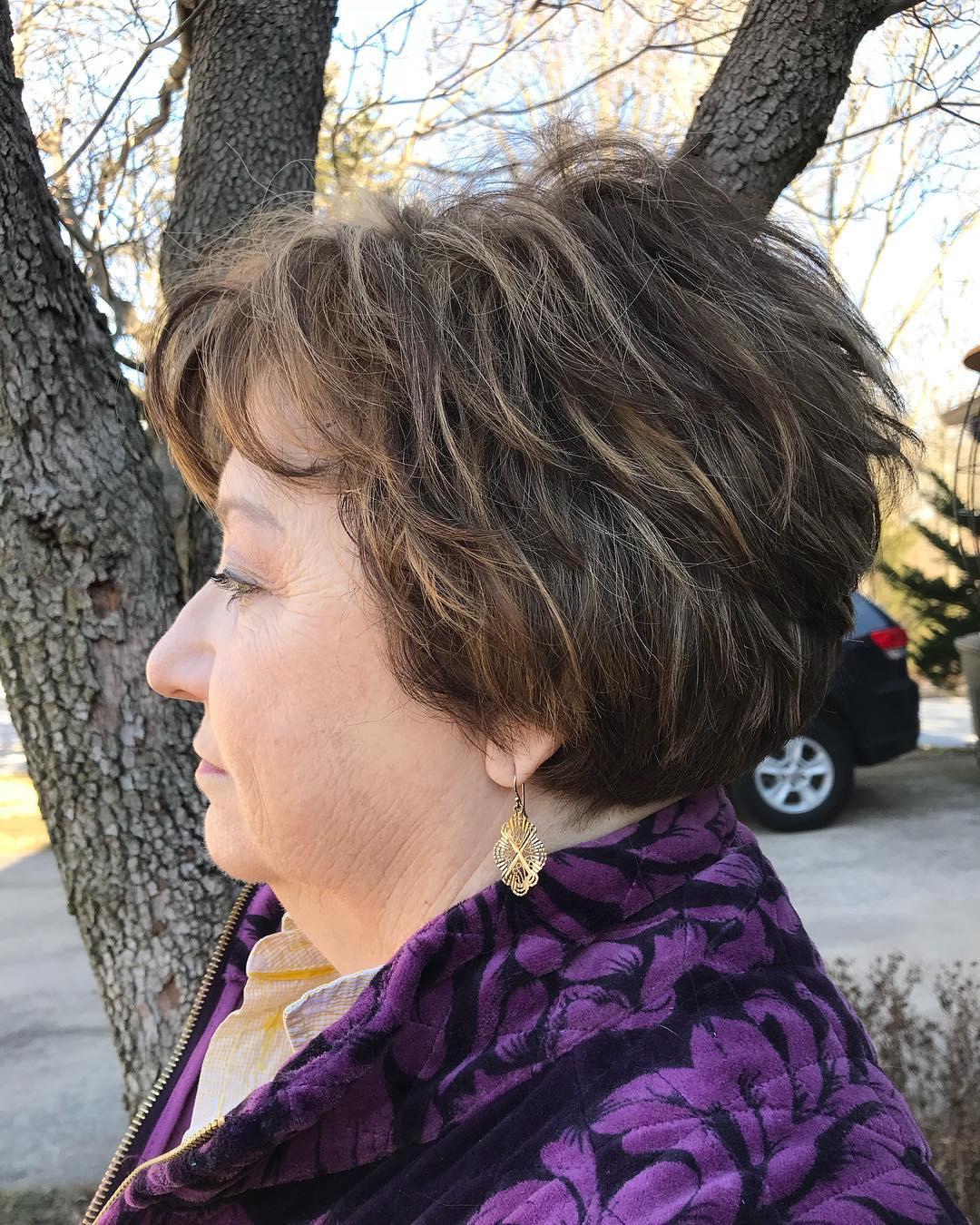 Textured Short Curly Cut with Natural Highlights