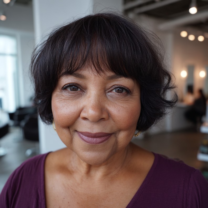 Textured Short Curly Cut with Soft Bangs