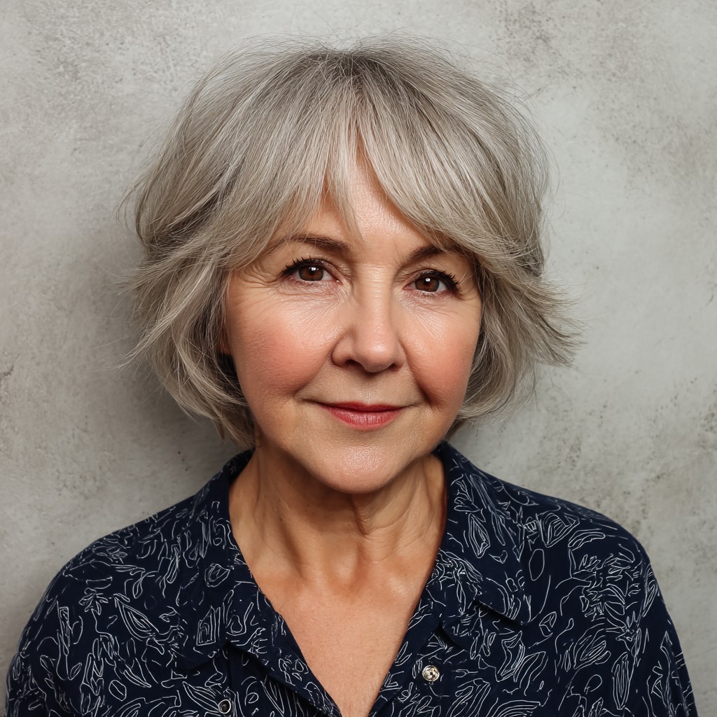 Textured Short Silver Bob with Soft Layers