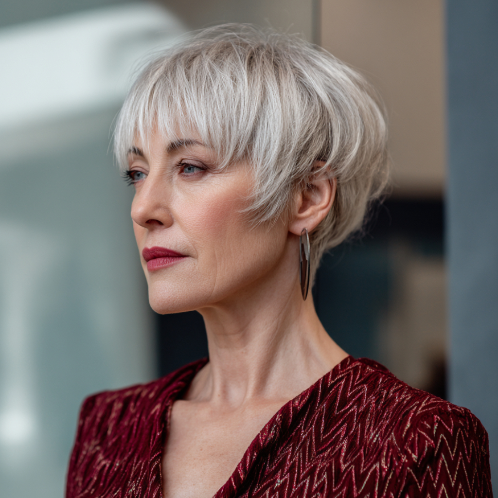 Textured Short Silver Crop with Soft Bangs