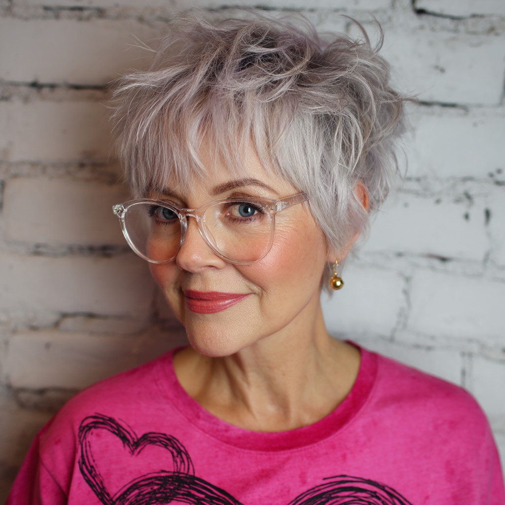 Textured Short Silver Pixie with Playful Volume