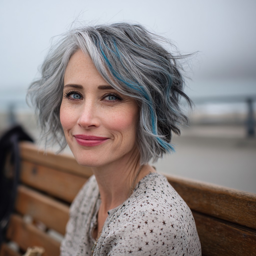 Textured Silver Bob with Bold Blue Accents