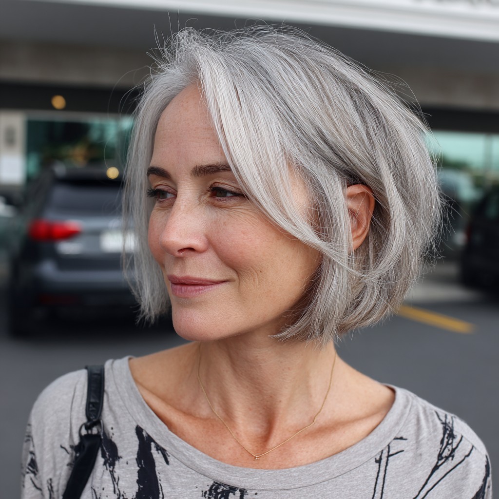 Textured Silver Bob with Effortless Waves