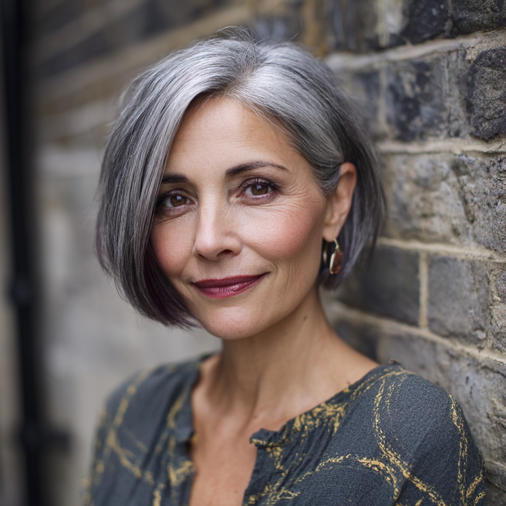 Textured Silver Bob with Subtle Asymmetry