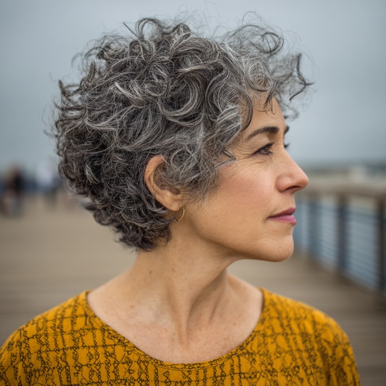 Textured Silver Curly Crop with Defined Curls