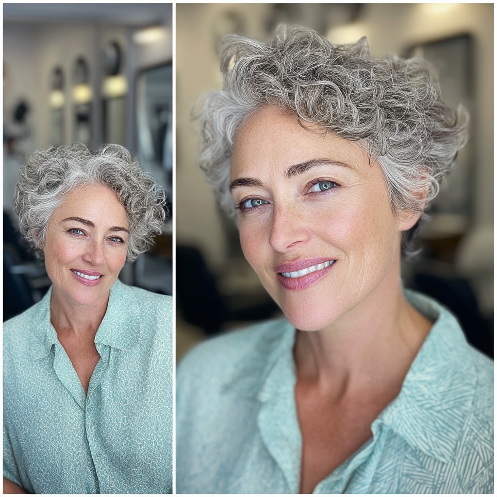 Textured Silver Curly Pixie with Soft Definition