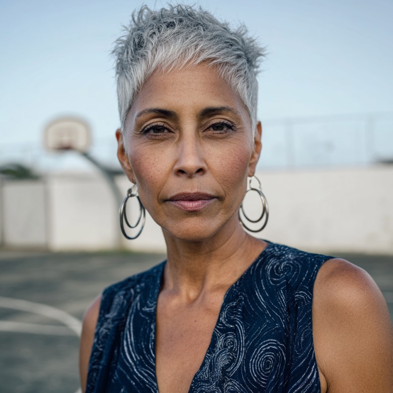 textured silver pixie cut with subtle volume
