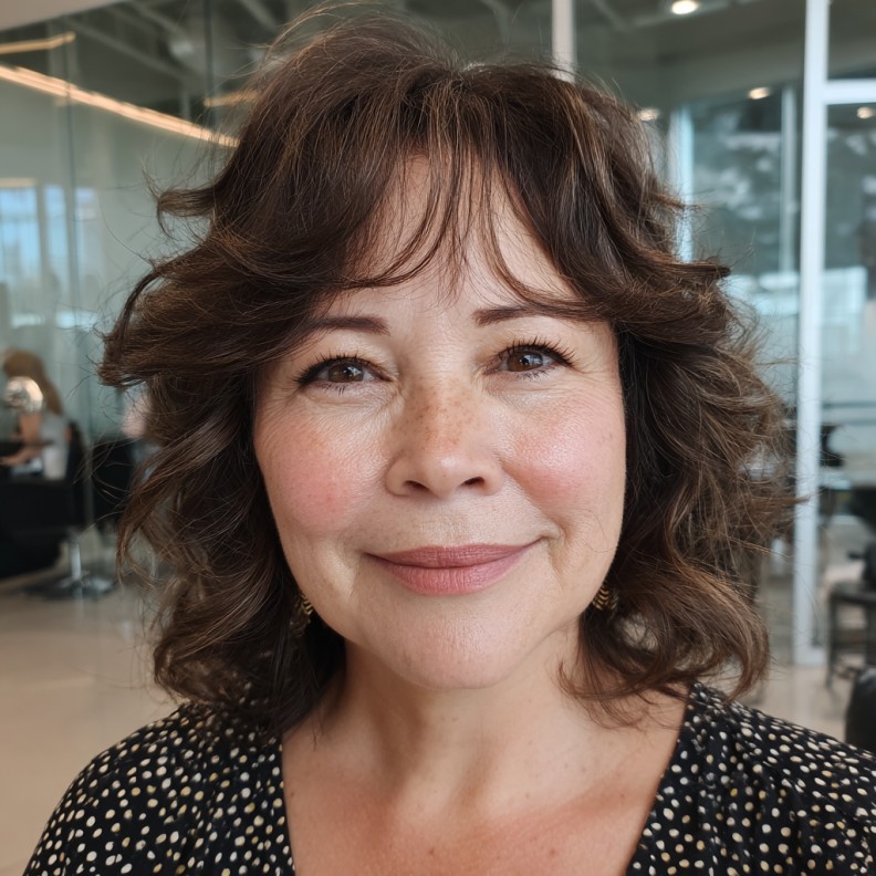 Textured Soft Curly Lob with Face-Framing Layers