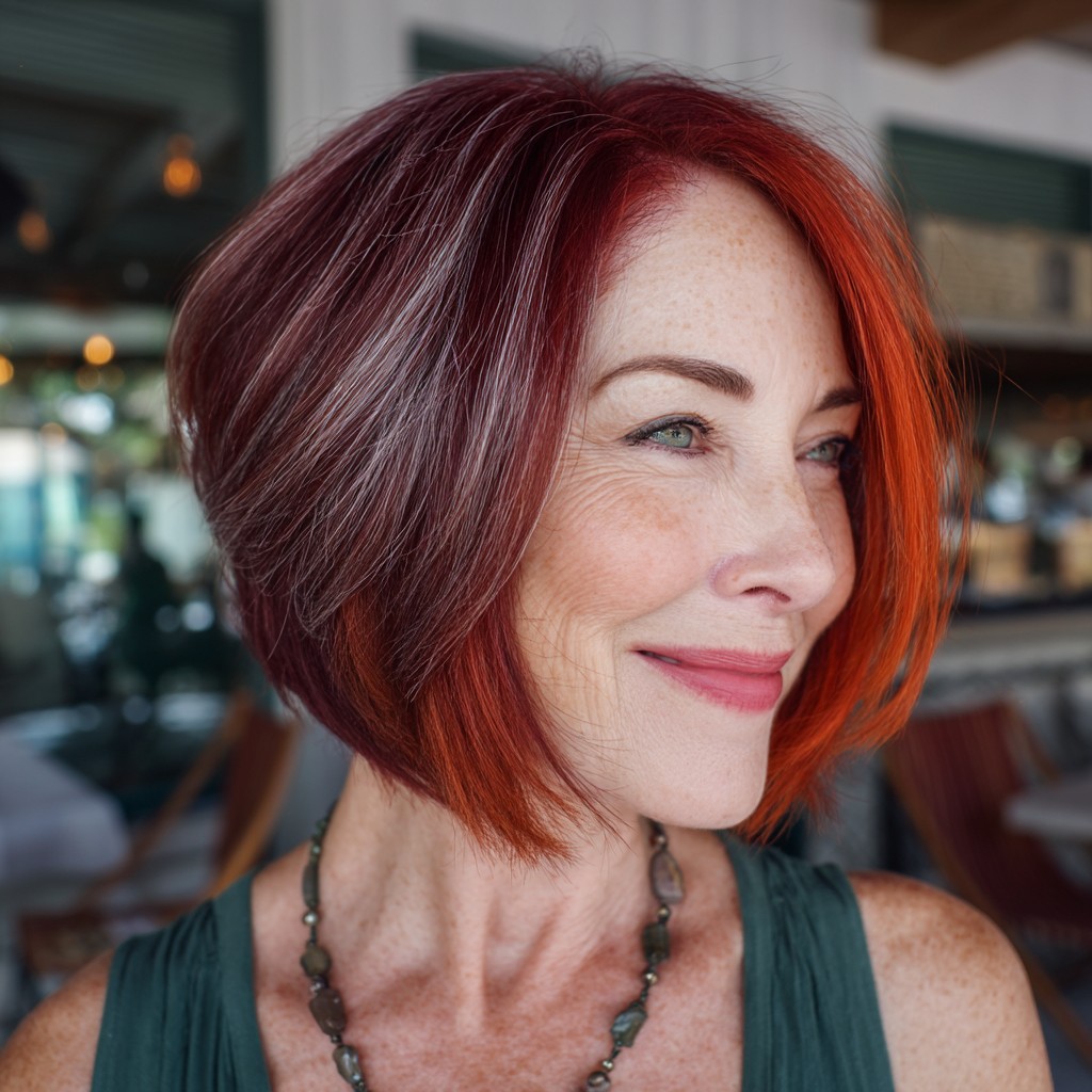 Vibrant Copper Bob with Subtle Silver Streaks