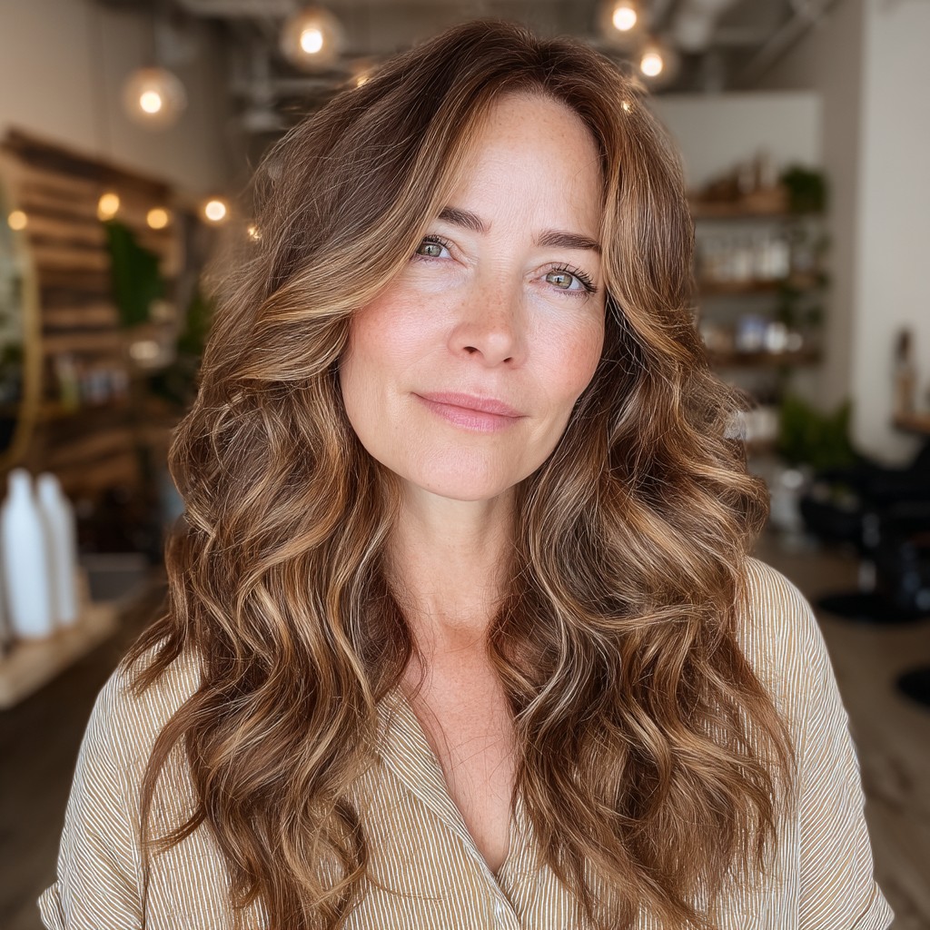 Warm Caramel Long Layers with Soft Beachy Waves