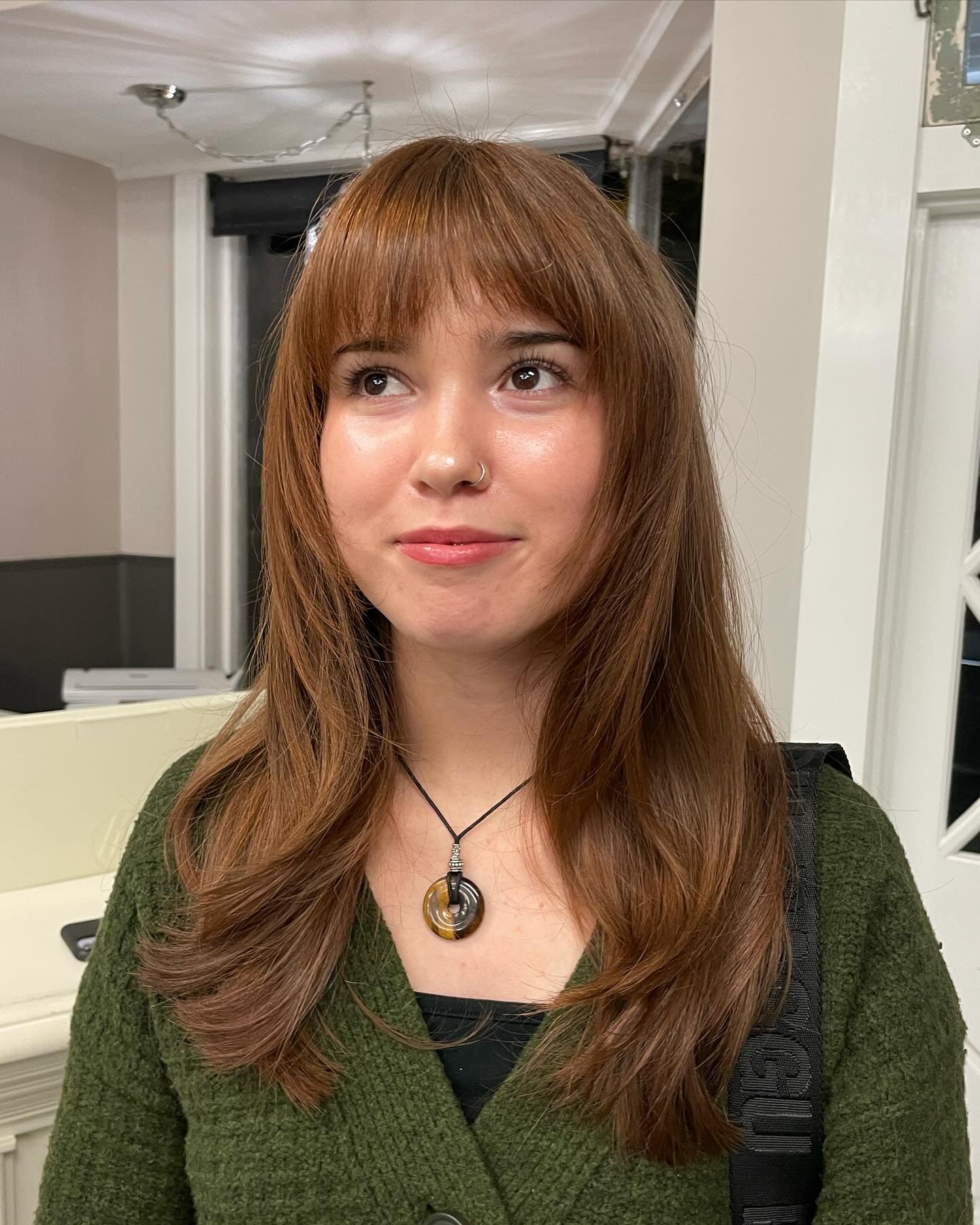 Warm Copper Layered Cut with Soft Bangs