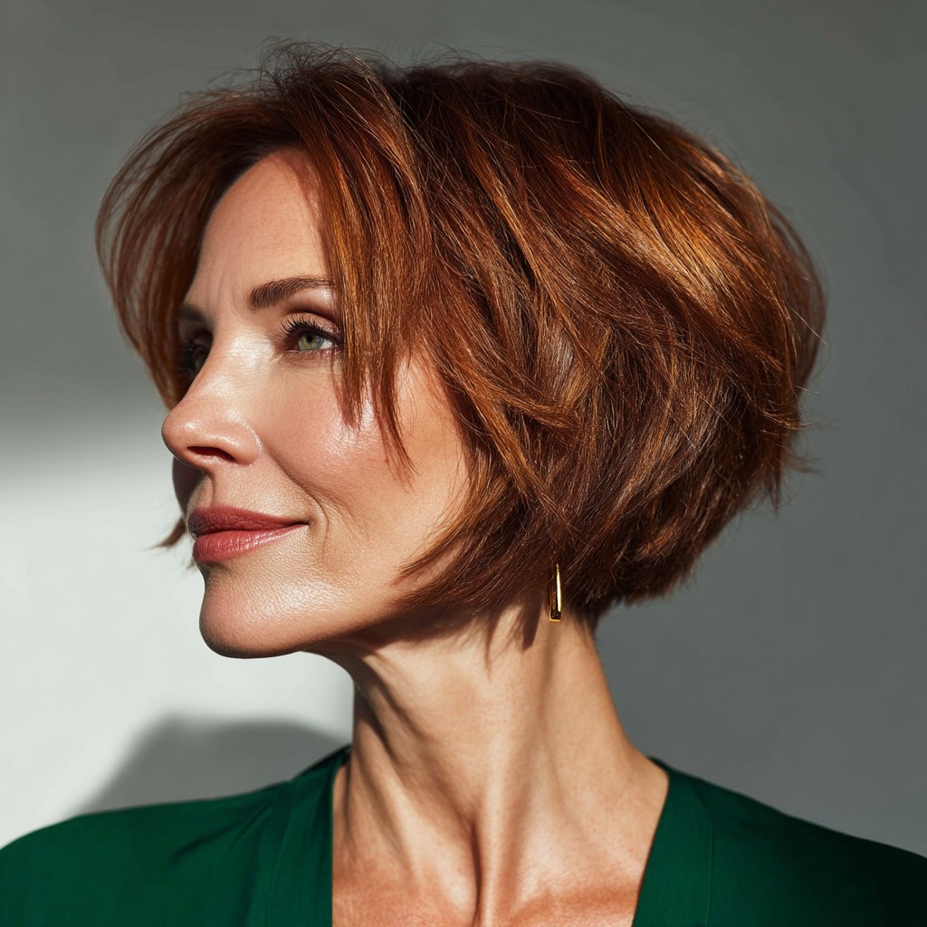 Warm Copper Textured Bob with Subtle Layers