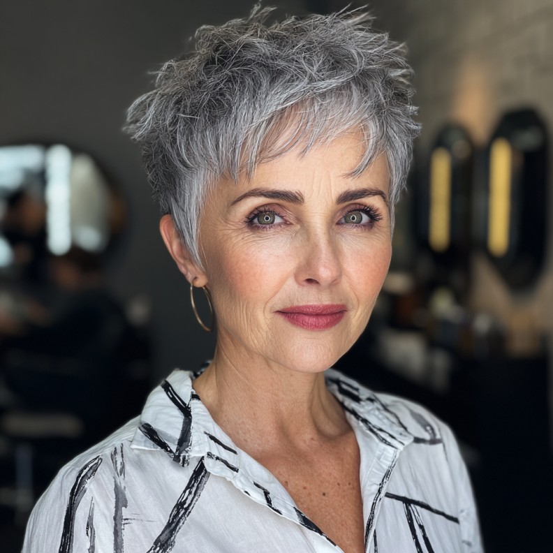 Chic Textured Silver Pixie with Effortless Volume