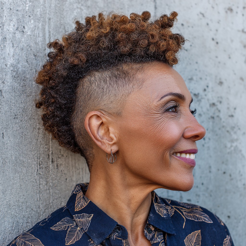 Bold Asymmetrical Curly Mohawk with Faded Sides