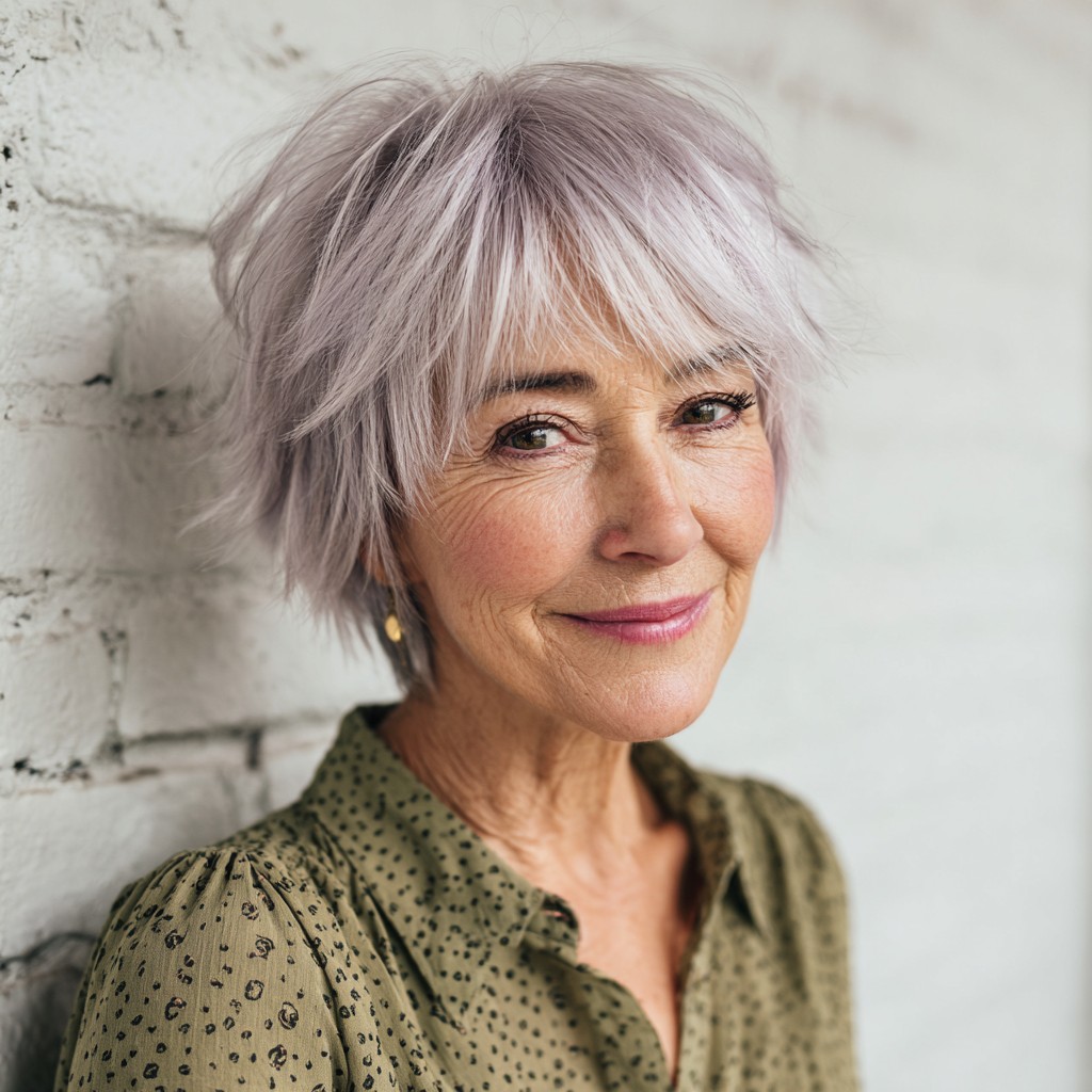 Charming Feathered Pixie Cut with Soft Lavender Hues