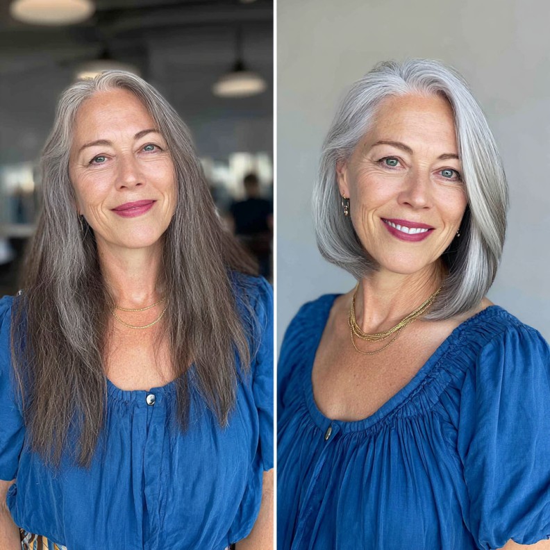 Chic Asymmetrical Bob with Silver Highlights
