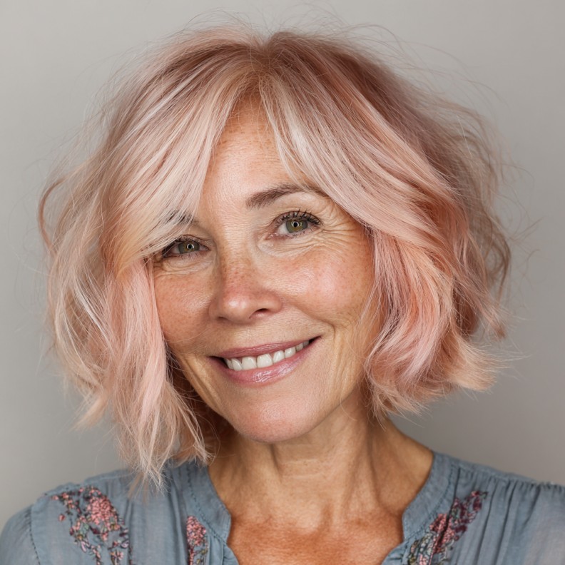 Chic Asymmetrical Bob with Soft Peach Tones