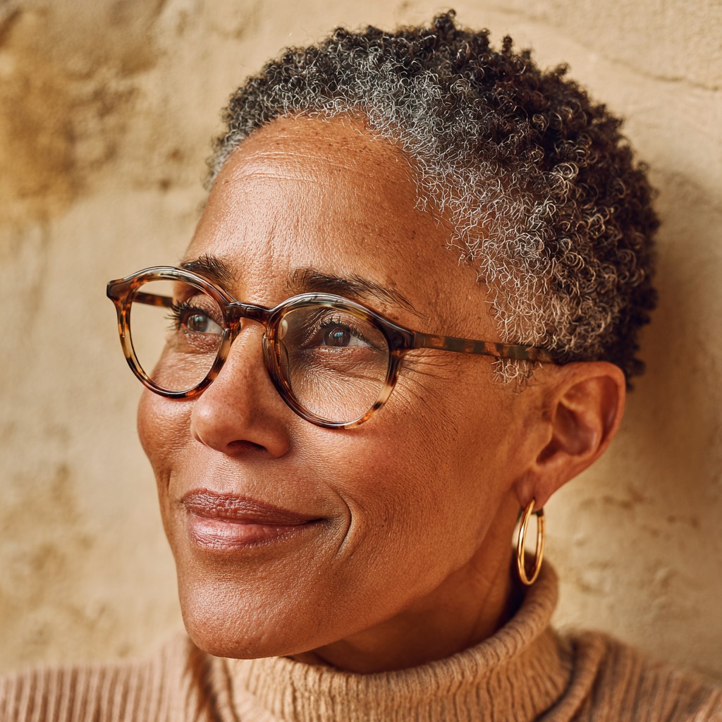 Chic Defined Natural Short Curls with Silver Highlights
