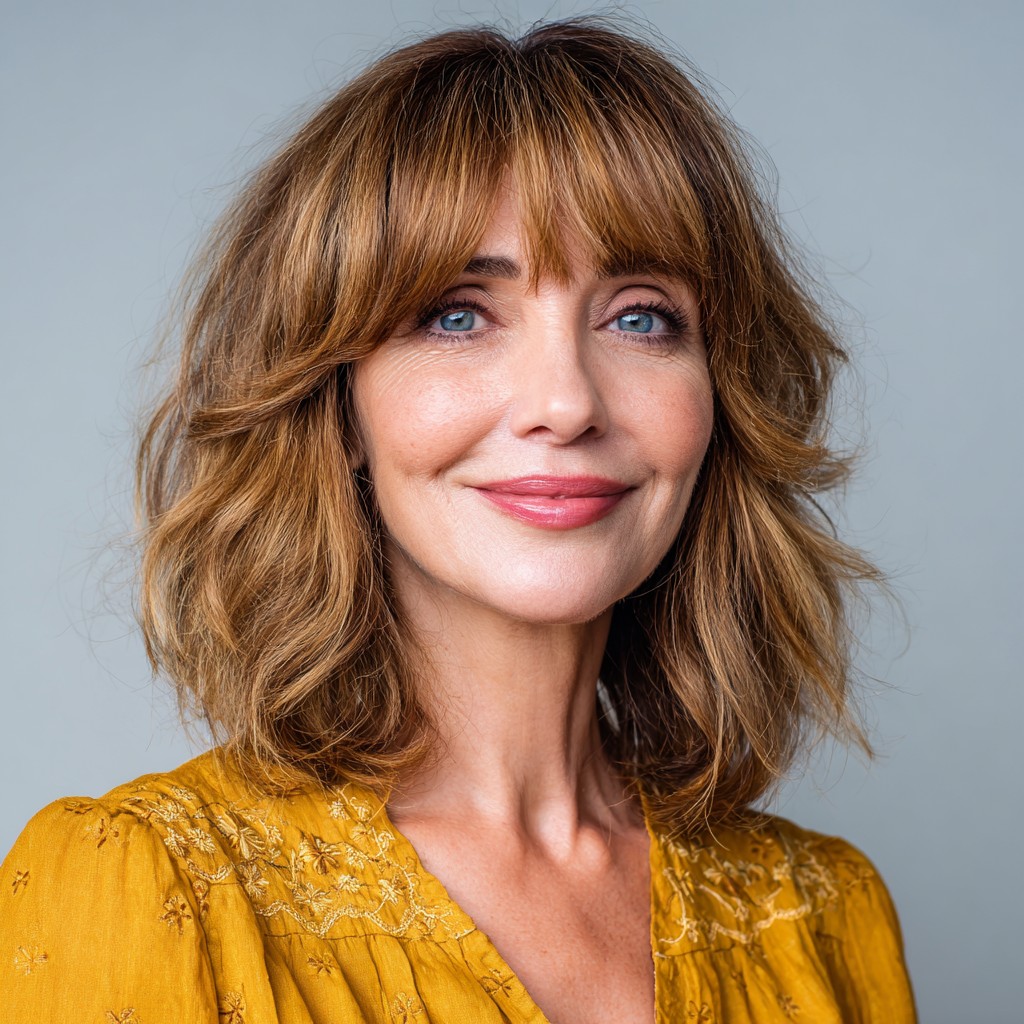 Chic Feathered Bangs with Textured Waves