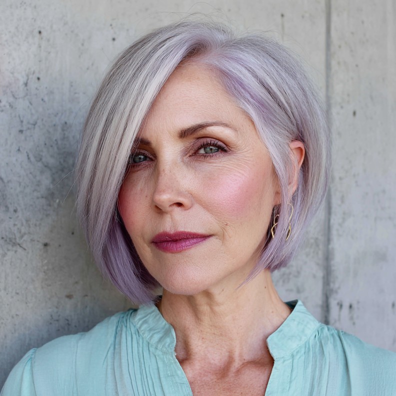 Chic Lavender Asymmetrical Bob with Soft Layers