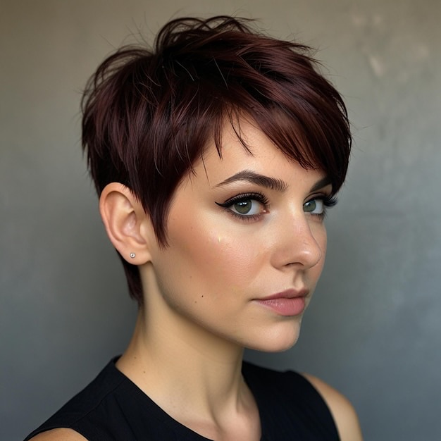 Chic Layered Burgundy Pixie with Textured Bangs