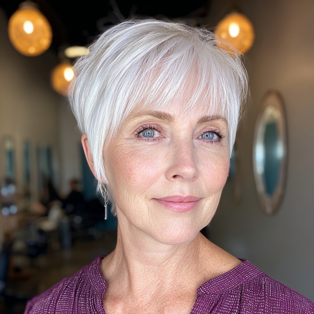 Chic Layered Silver Pixie Cut with Textured Bangs