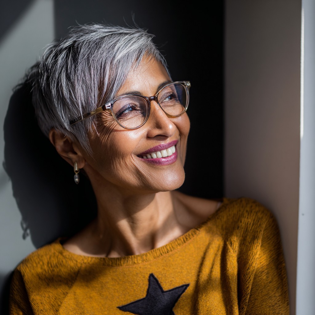 Chic Silver Textured Long Pixie with Subtle Layers