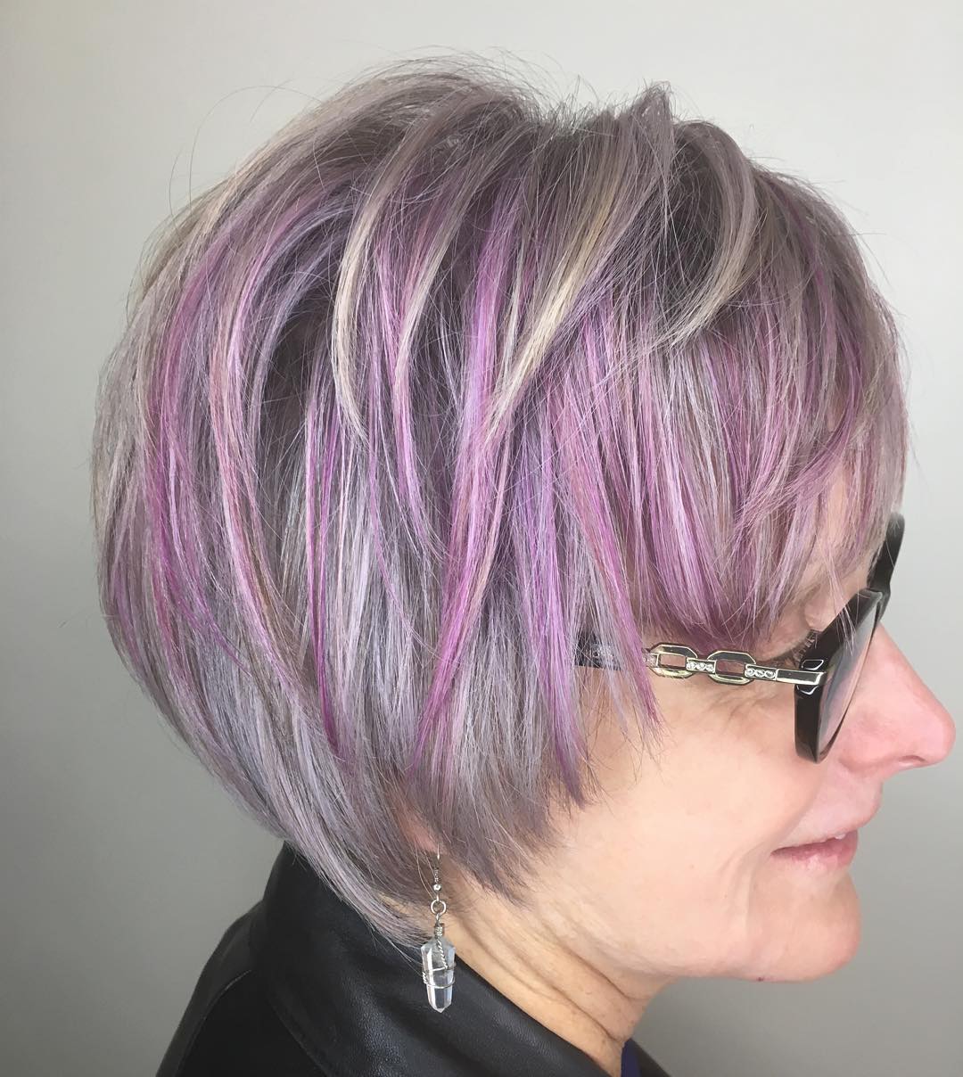 Chic Textured Bob with Lavender Highlights