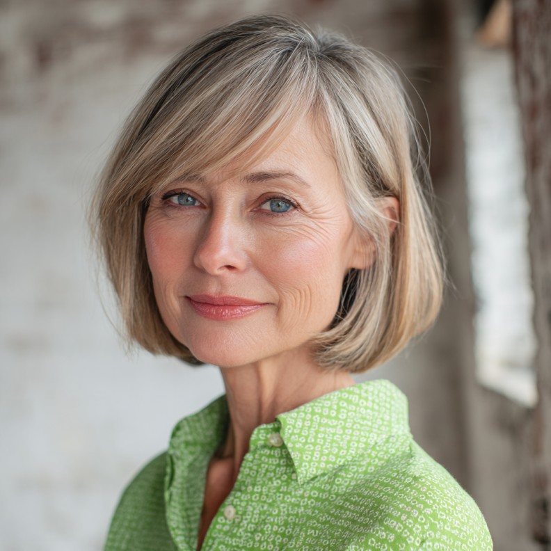 Chic Textured One-Length Bob with Soft Bangs