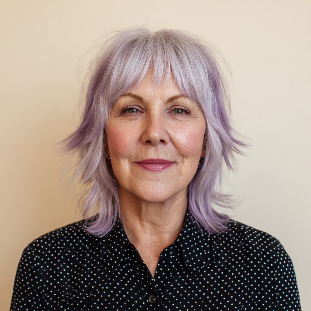 Choppy Lavender Shag with Soft Bangs
