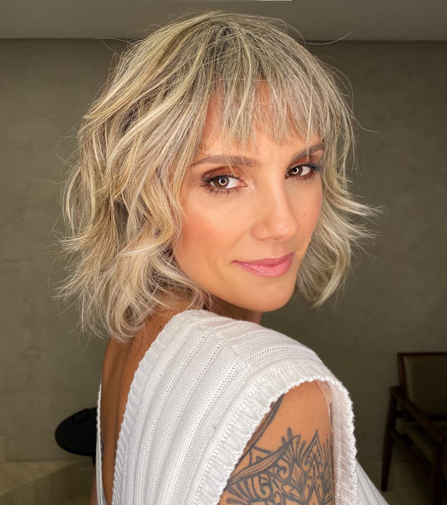 Choppy Textured Lob with Soft Bangs