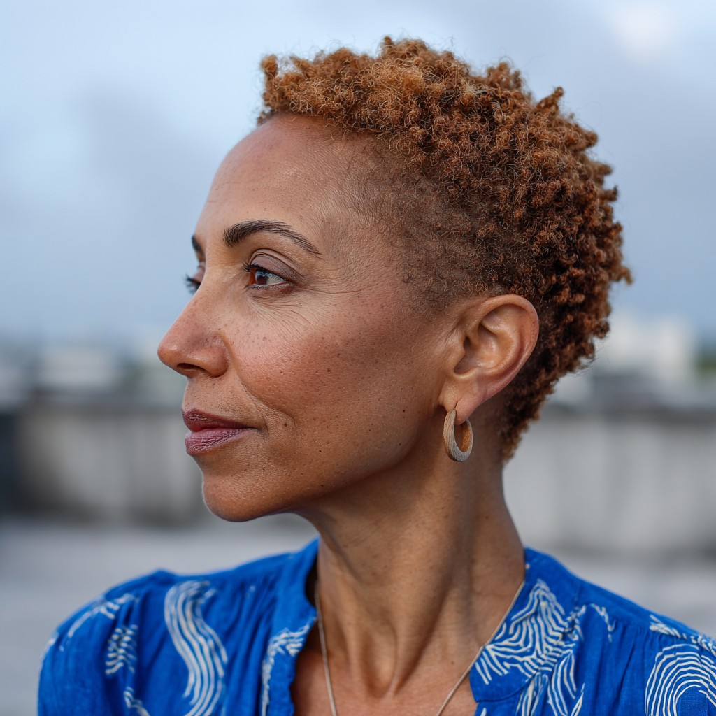 Defined Short Natural Curls with Subtle Highlights