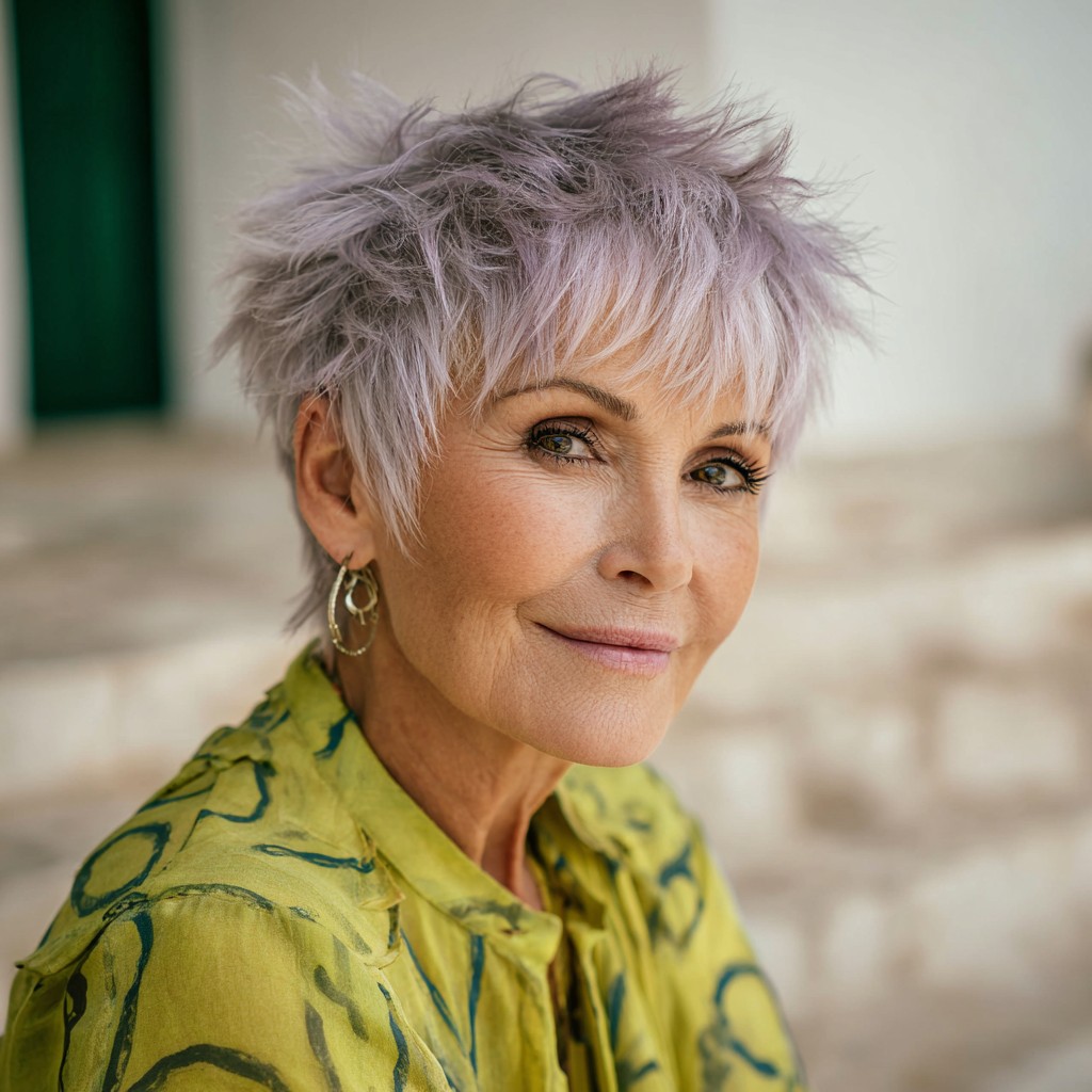 Dynamic Feathered Pixie Cut with Soft Lavender Hues