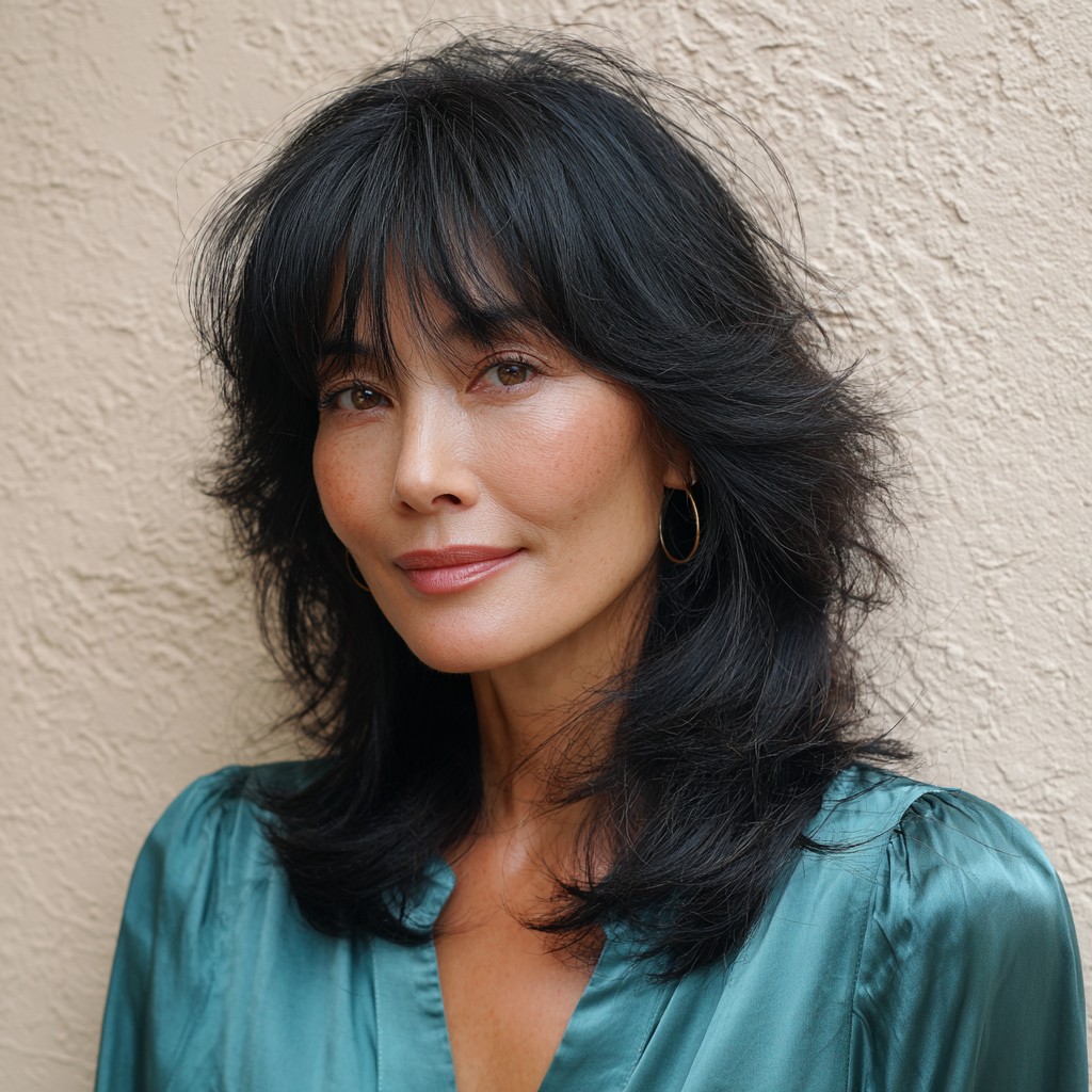 Effortlessly Chic Layered Shag with Soft Bangs