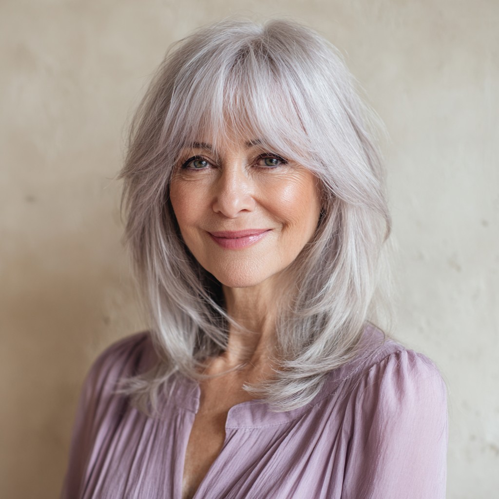 Elegant Feathered Layers with Soft Bangs