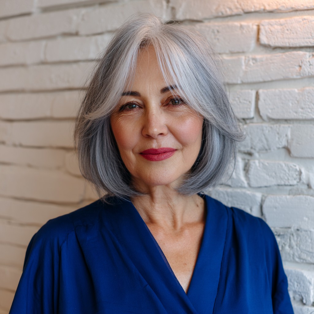 Graceful Feathered Lob with Soft Bangs